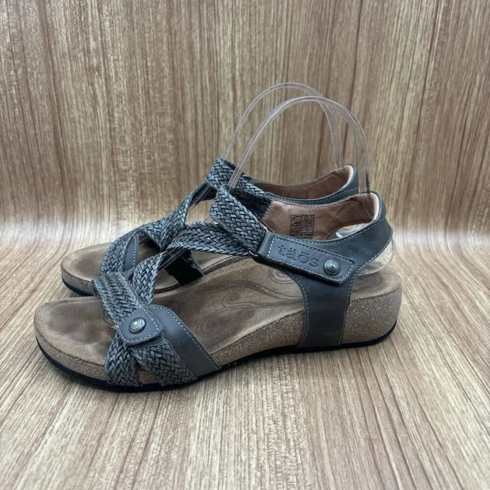 Taos Trulie Wedge‎ Sandals Womens Size 7-7.5 Olive Green Leather Comfort Shoes